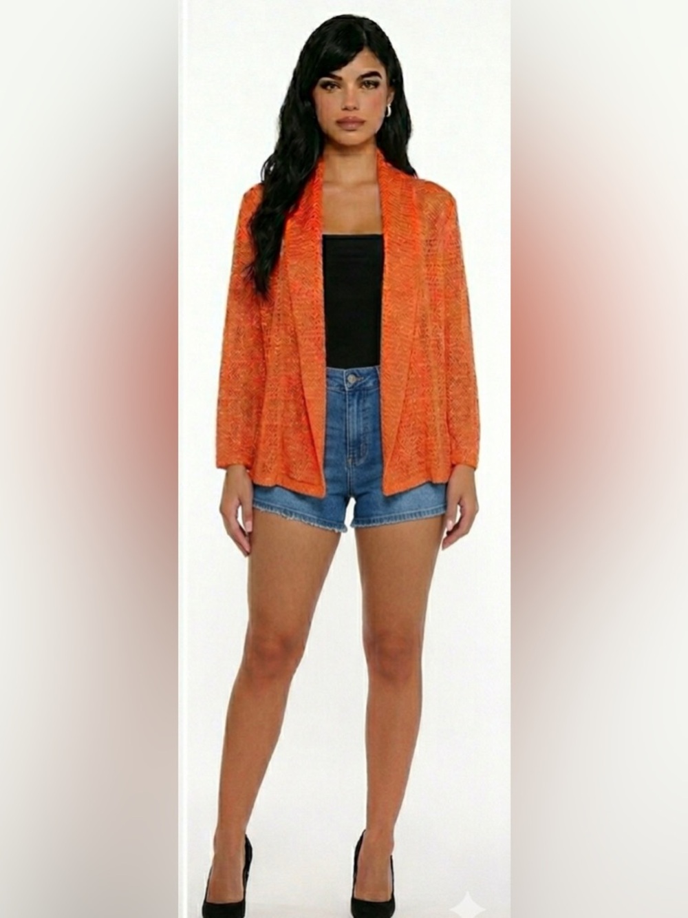NWT Ruby Rd. Vibrant Orange Sparkle Open Knit Cardigan Sweater Size XL